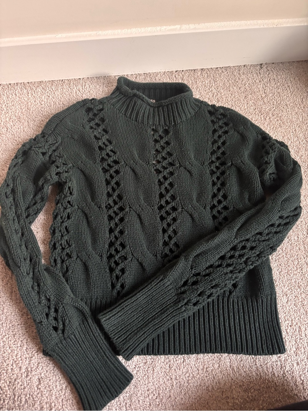 Express Dark Green Cable Knit Turtleneck Sweater